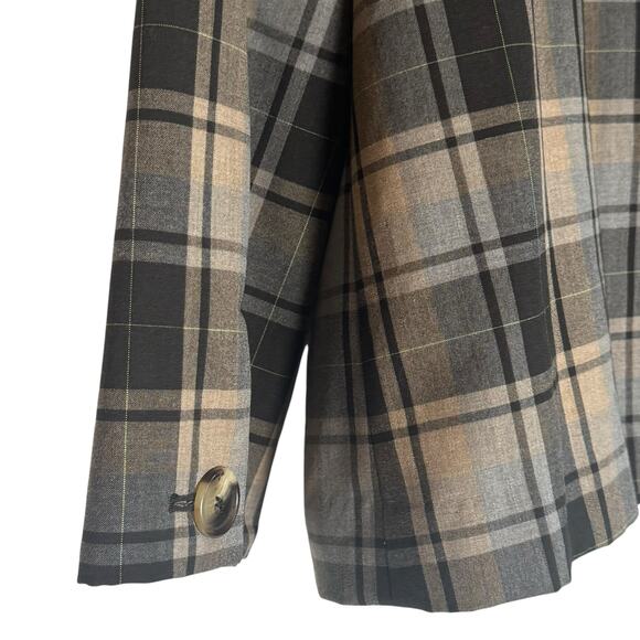 Womens Isaac Mizrahi Brown Plaid Peter Pan Collar Cropped Blazer Jacket Size 12 - Picture 4 of 11